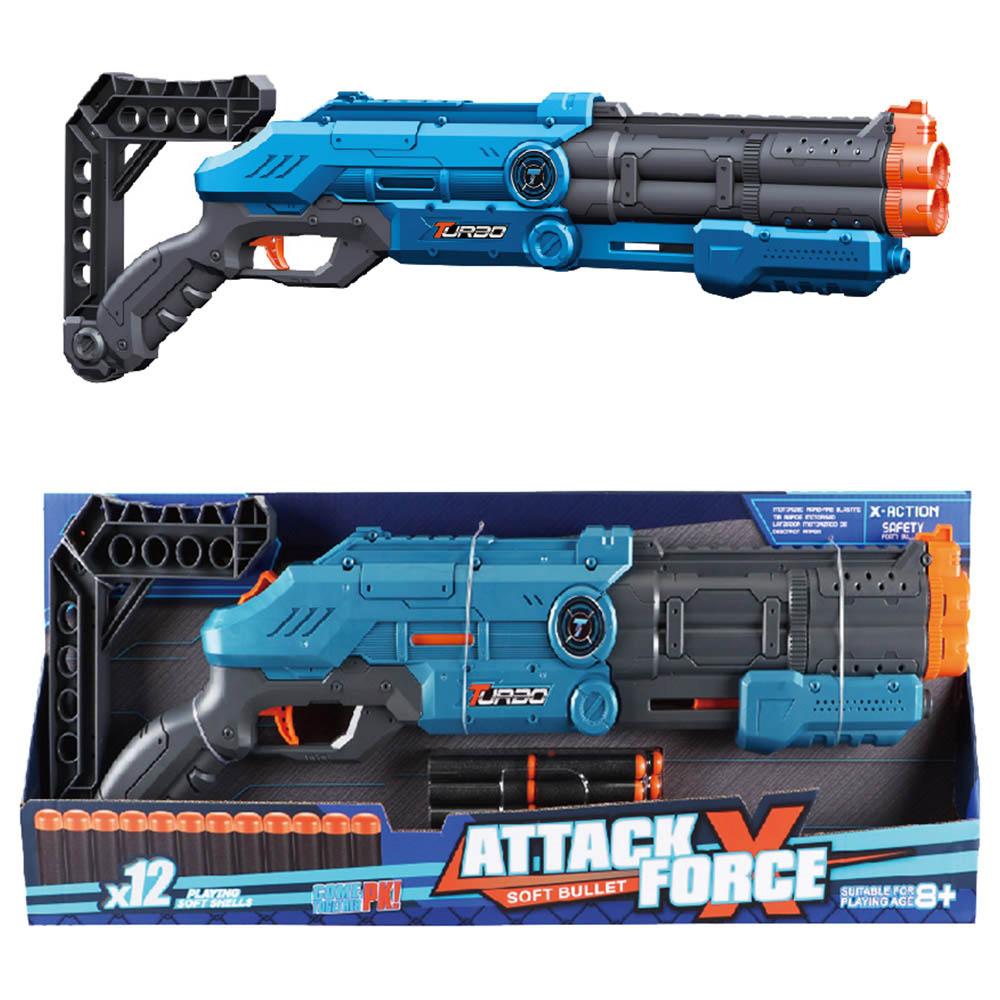 Stem - Attack X Force Manual Soft Bullet Gun With 12 Soft Shells - Blue/Black