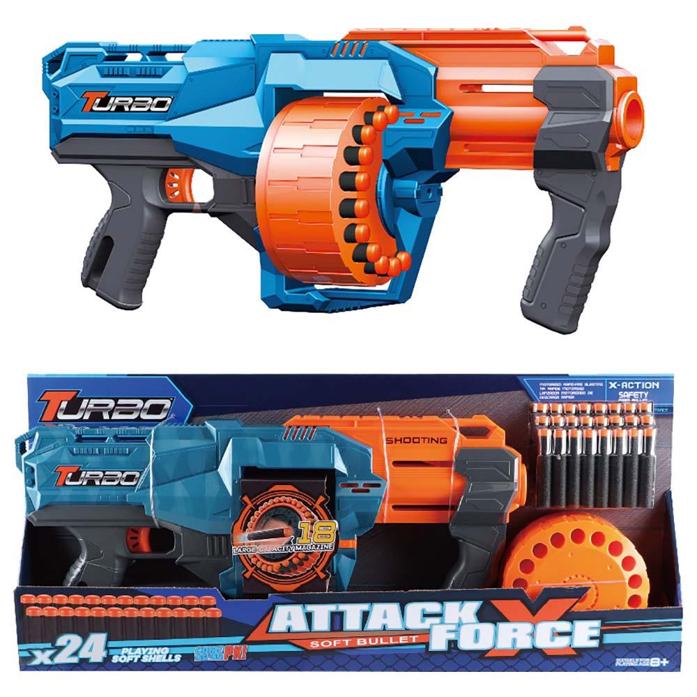 Stem - Attack X Force Manual Soft Bullet Gun With 24 Soft Shells - Blue/Orange