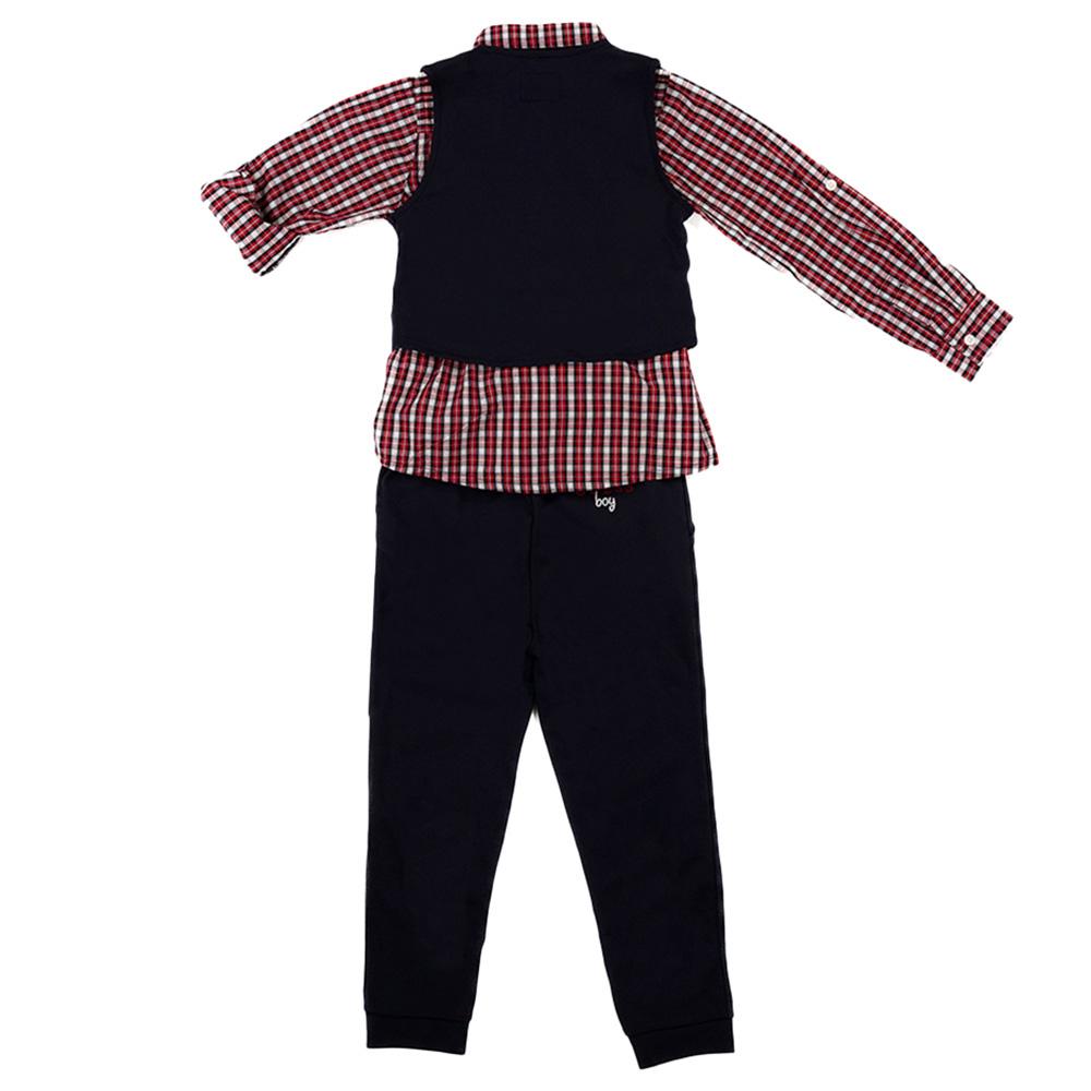 Guess - 3pc-Set - Boys Checks Shirt, Vest & Pants - Smart Blue