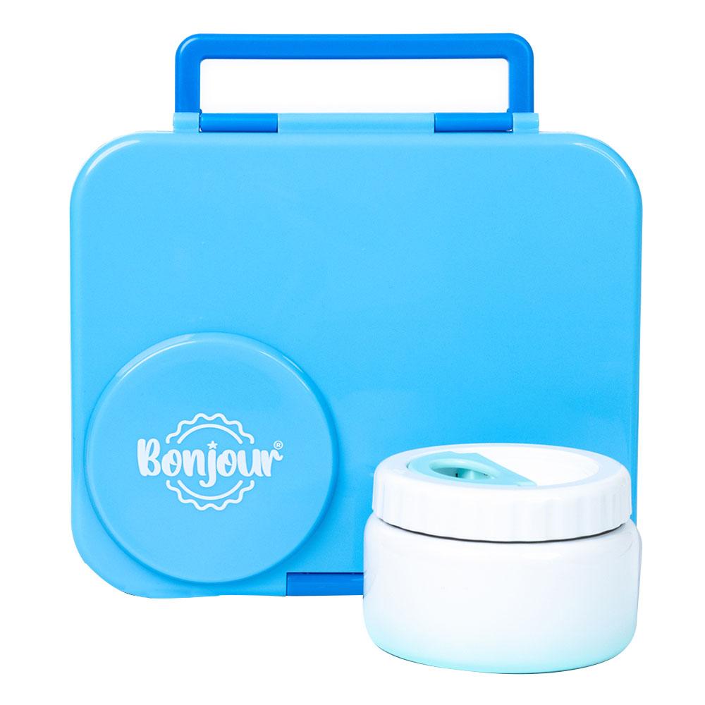 Bonjour - Therm Bento 4/6 Compartment Lunch Box With Food Jar - Blue