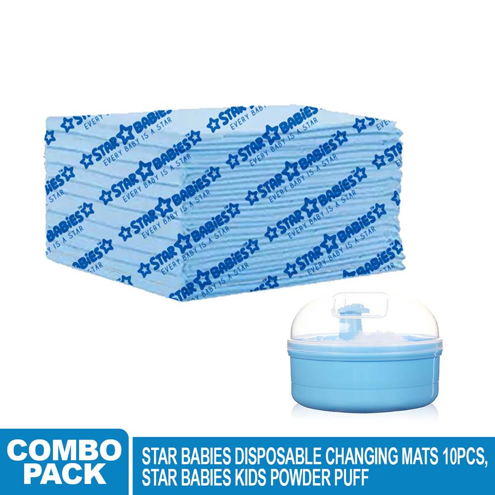 Star Babies - Deposable Changing Mat 10pcs With Powder Puff - Blue