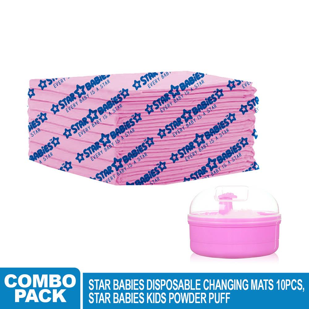 Star Babies - Deposable Changing Mat 10pcs With Powder Puff - Pink