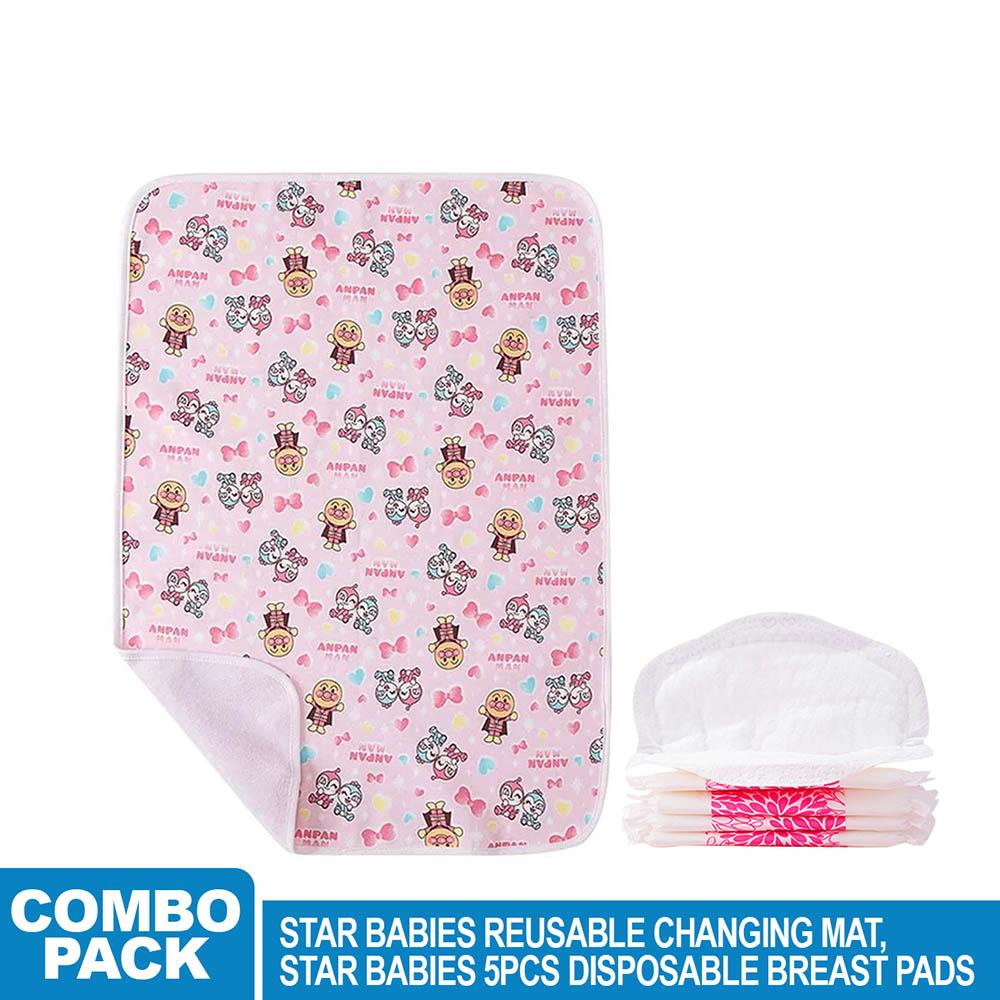 Star Babies - Reusable Changing Mat & Breast Pad 5pcs - Pink