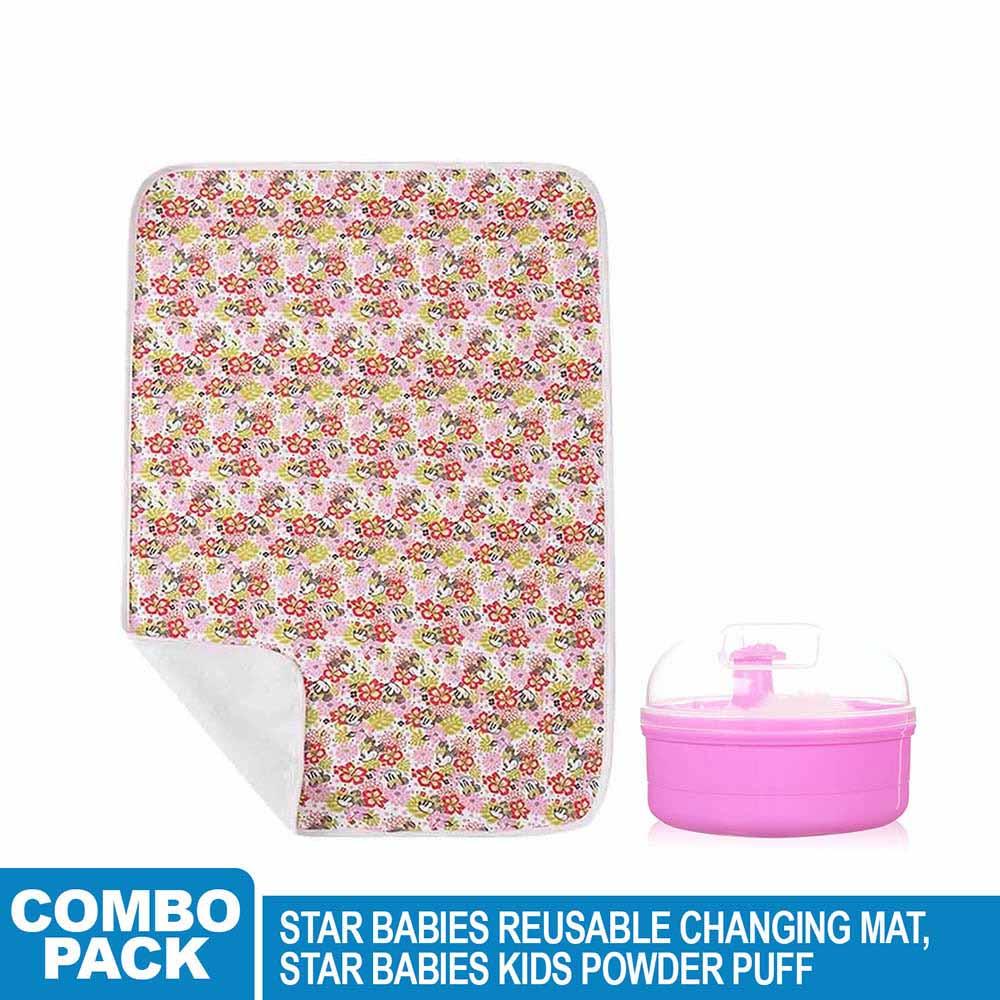 Star Babies - Reusable Changing Mat & Kids Powder Puff - Pink