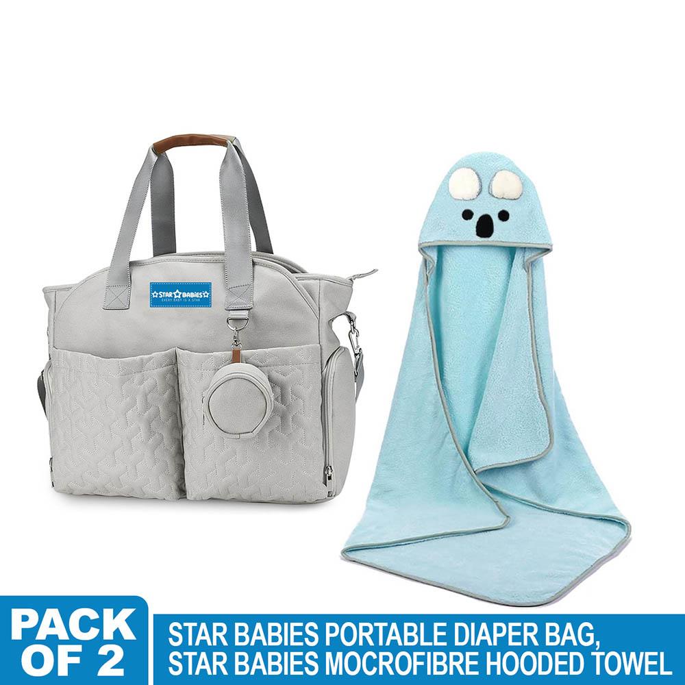 Star Babies - Diaper Portable Bag With Microfiber Hooded Towel - Blue