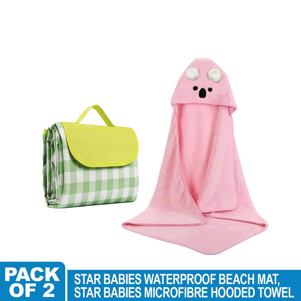 Star Babies - Waterproof Beach Mat With Microfiber Hooded Towel - Pink