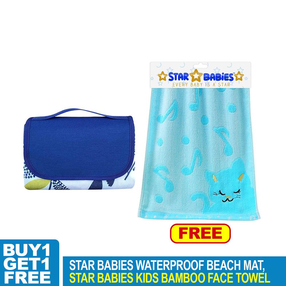 Star Babies - Waterproof Beach Mat - Dark Blue With Bamboo Towel - Blue