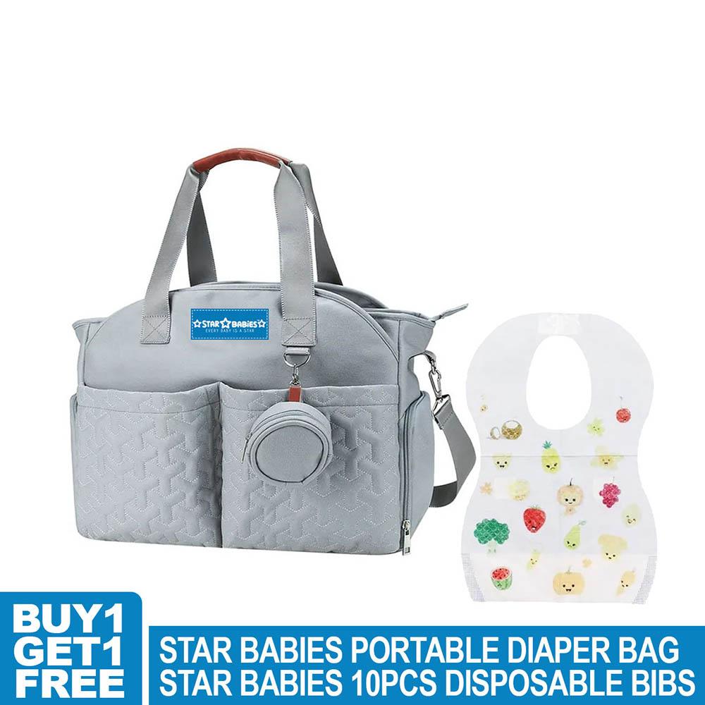 Star Babies - Diaper Portable Bag Pacifier Pouch With Disposable Bibs 10pcs - Light Blue