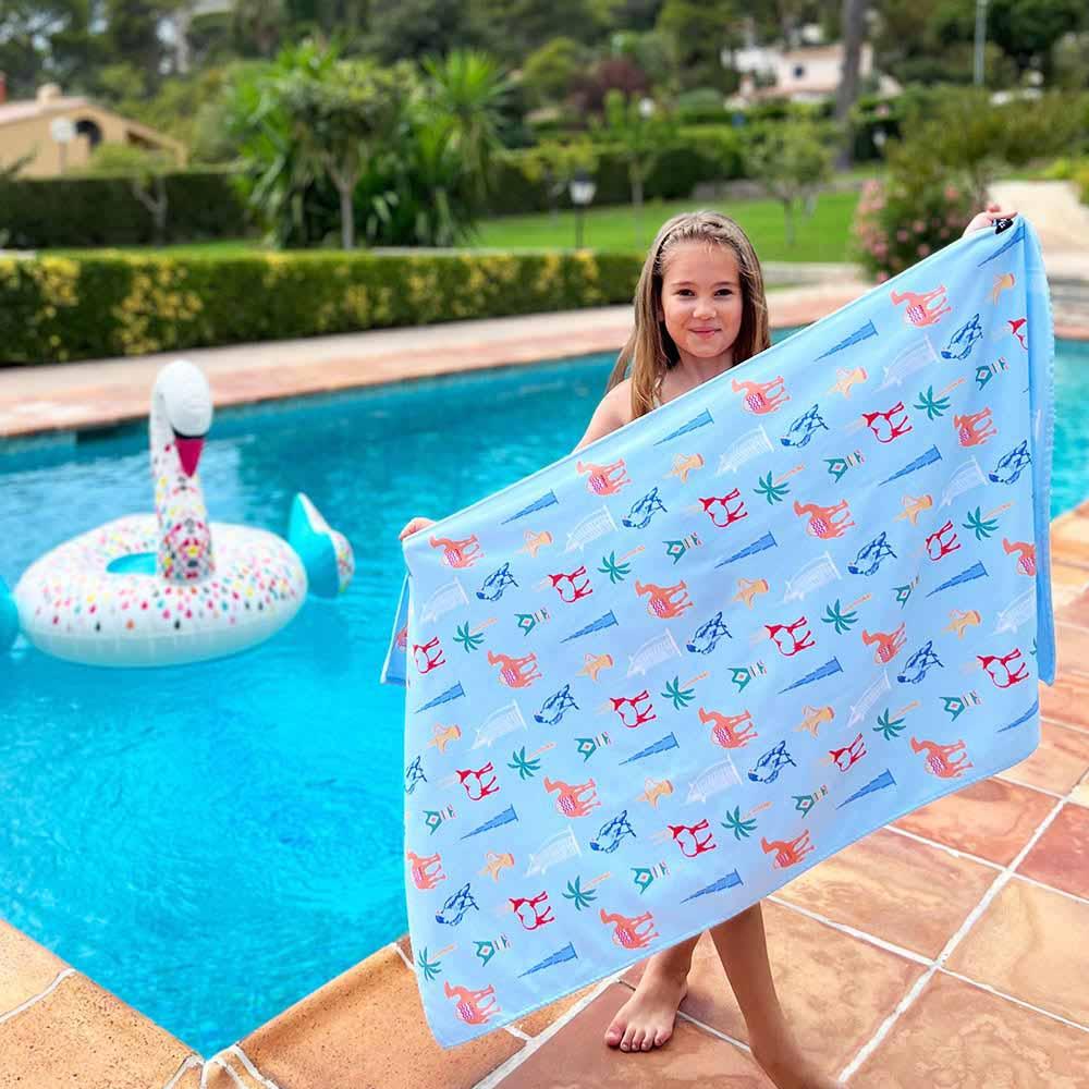 Bu Towel - UAE Icons Beach Towel For Kids - Baby Blue - Large