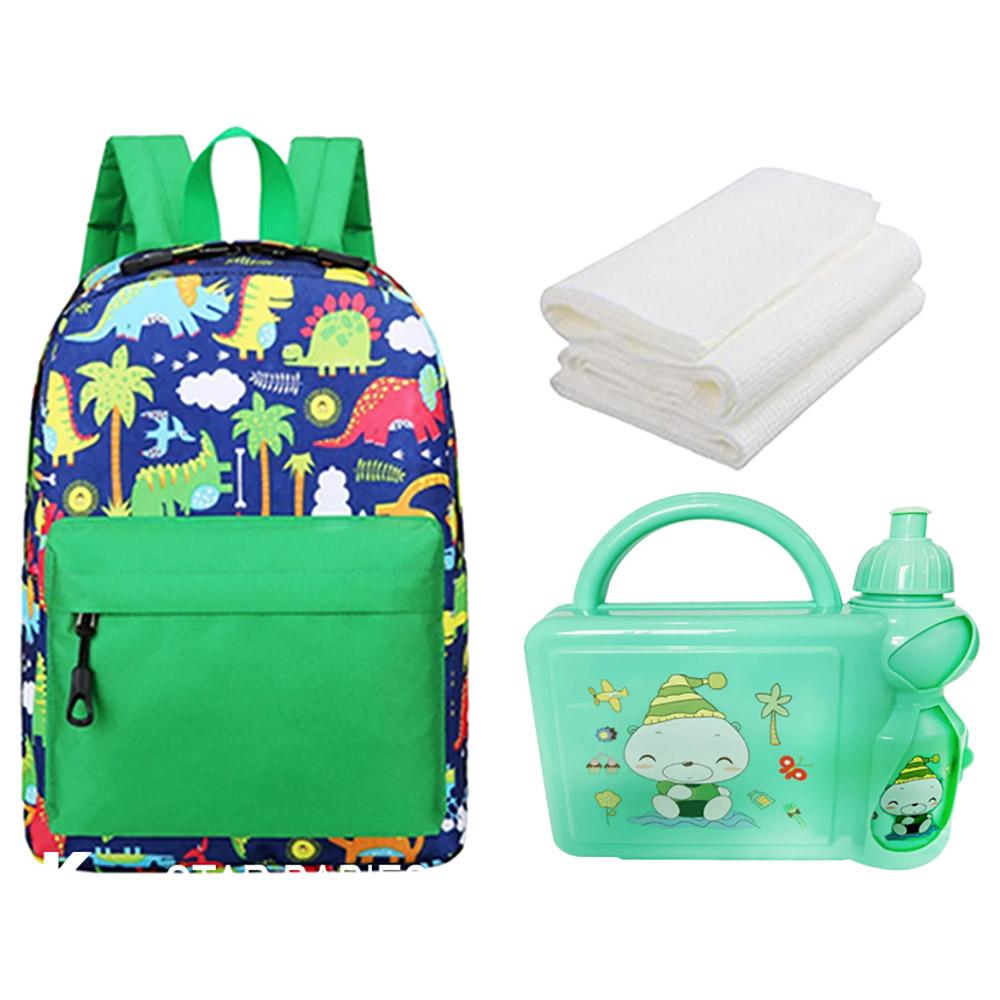 Star Babies - Lunch Box Set, Disposable Towel 3pcs & School Bag - 2.36-Inch - Green