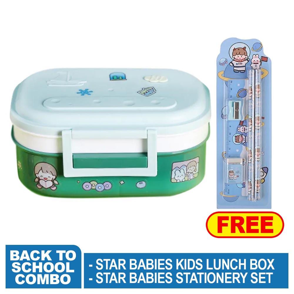 Star Babies - Kids Lunch Box w/ Stationery Set - Blue/Green