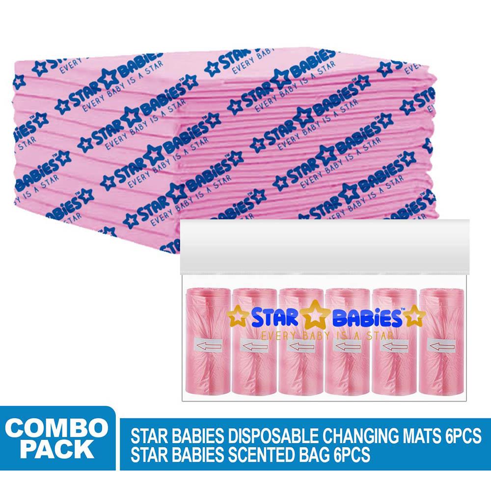 Star Babies - Disposable Changing Mat w/ Scented Bag - 6pcs - Pink