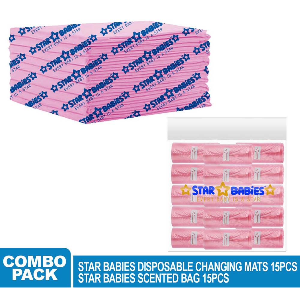 Star Babies - Disposable Changing Mat w/ Scented Bag - 15pcs - Pink