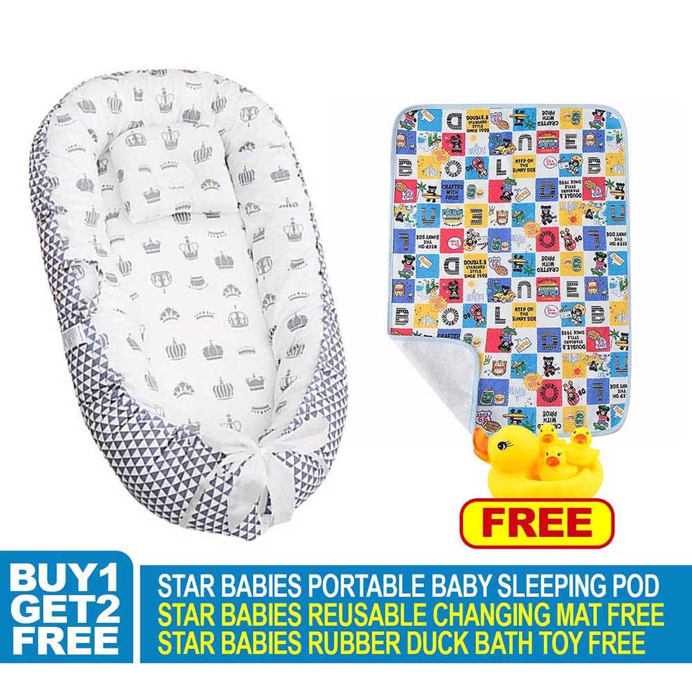 Star Babies - Baby Sleeping Bed Pod w/ Reusable Changing Mat & Rubber Duck - Blue