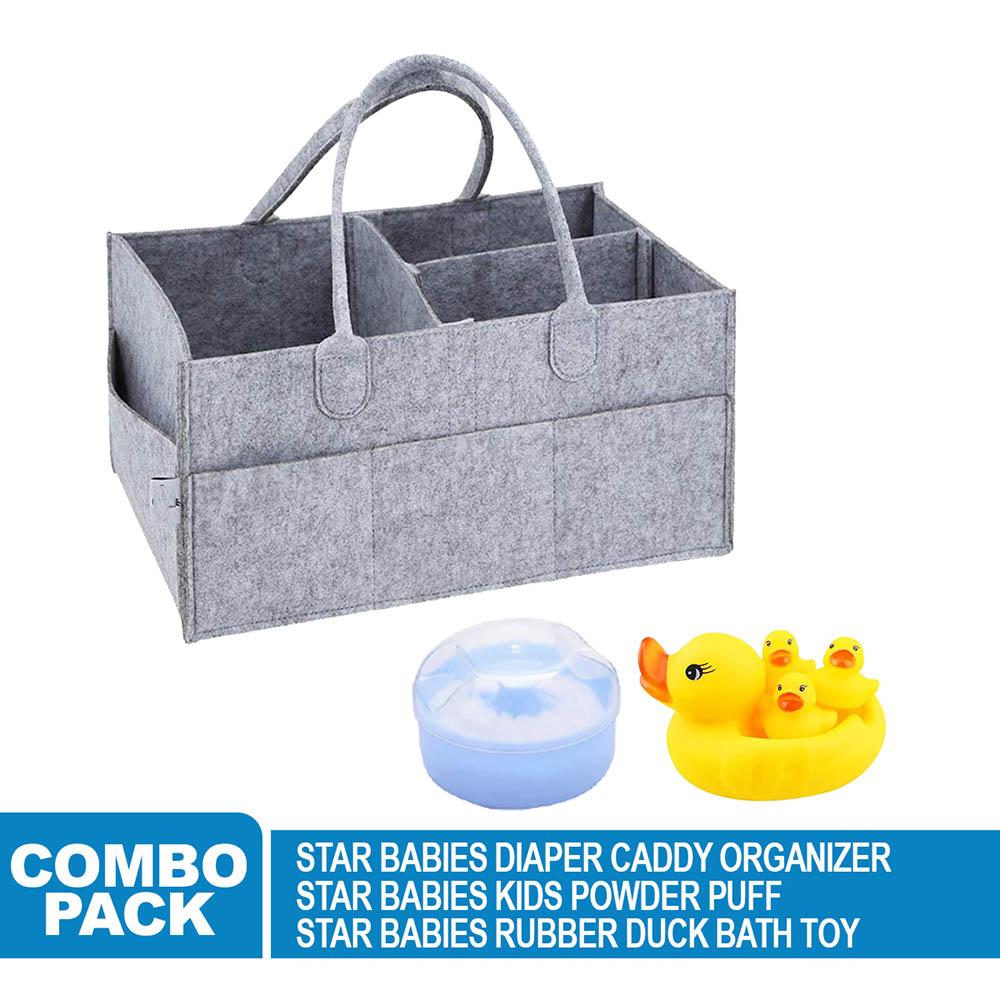 Star Babies - Caddy Diaper Organizer Grey w/ Powder Puff & Rubber Duck Toy - 4pcs