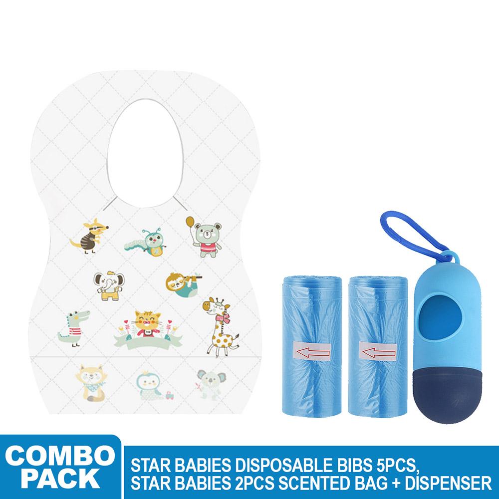 Star Babies - Disposable Bibs Animal Print 5pcs w/ Scented Bag 2pcs & Dispenser - Blue