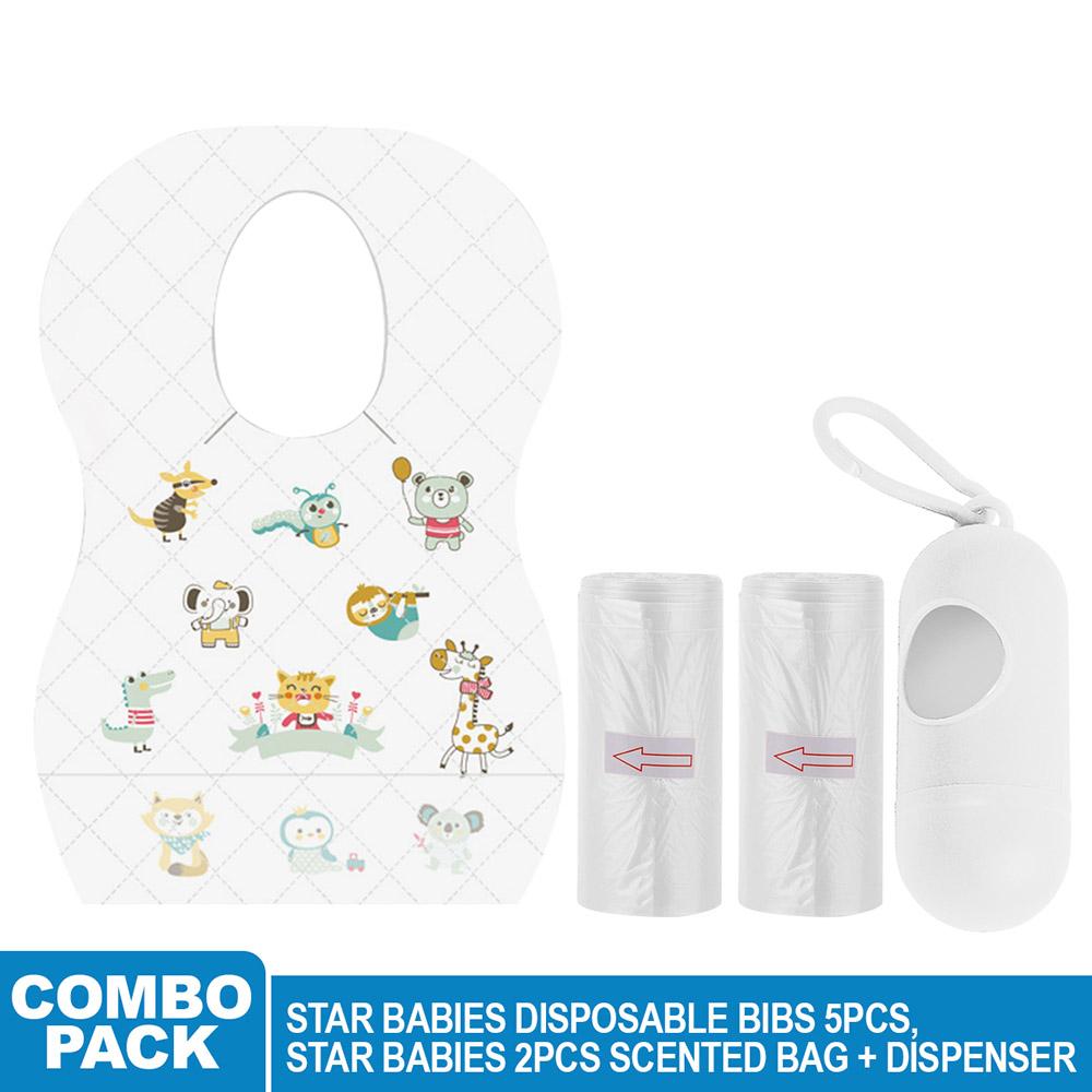 Star Babies - Disposable Bibs Animal Print 5pcs w/ Scented Bag 2pcs & Dispenser - White