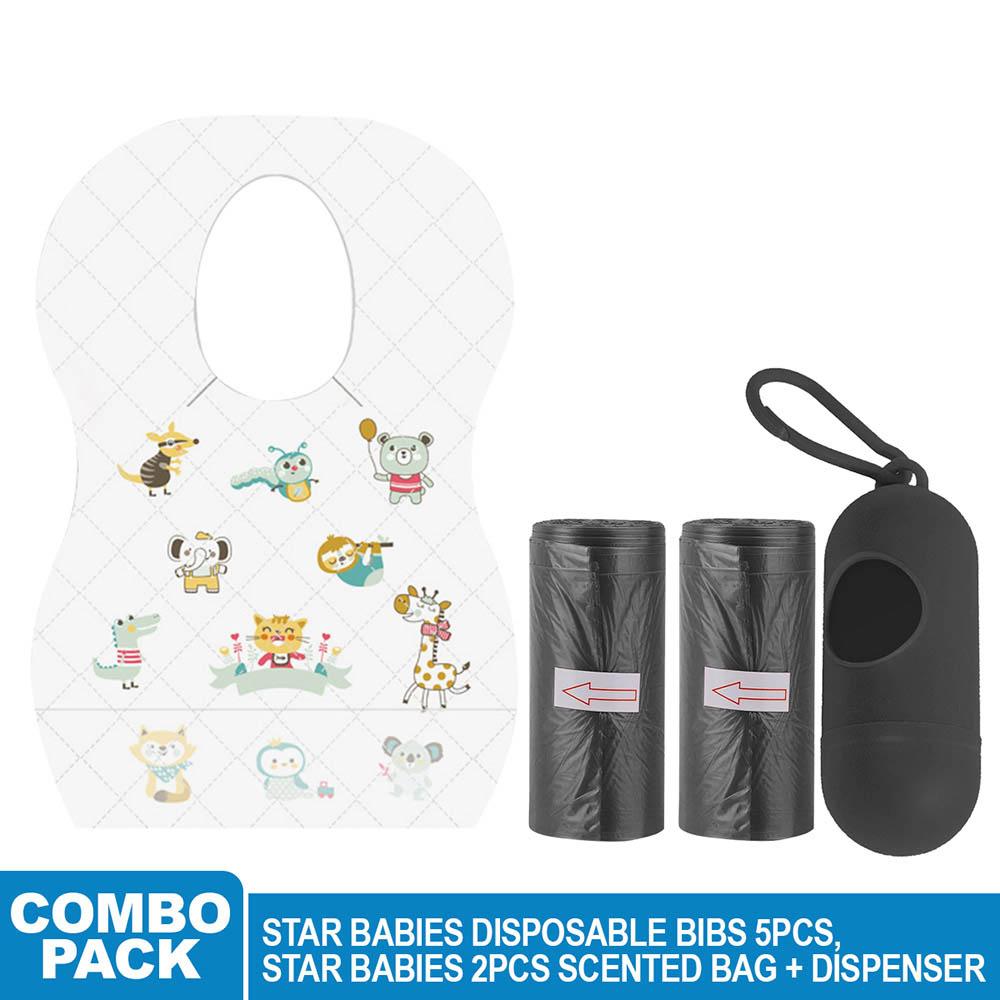 Star Babies - Disposable Bibs Animal Print 5pcs w/ Scented Bag 2pcs & Dispenser - Black