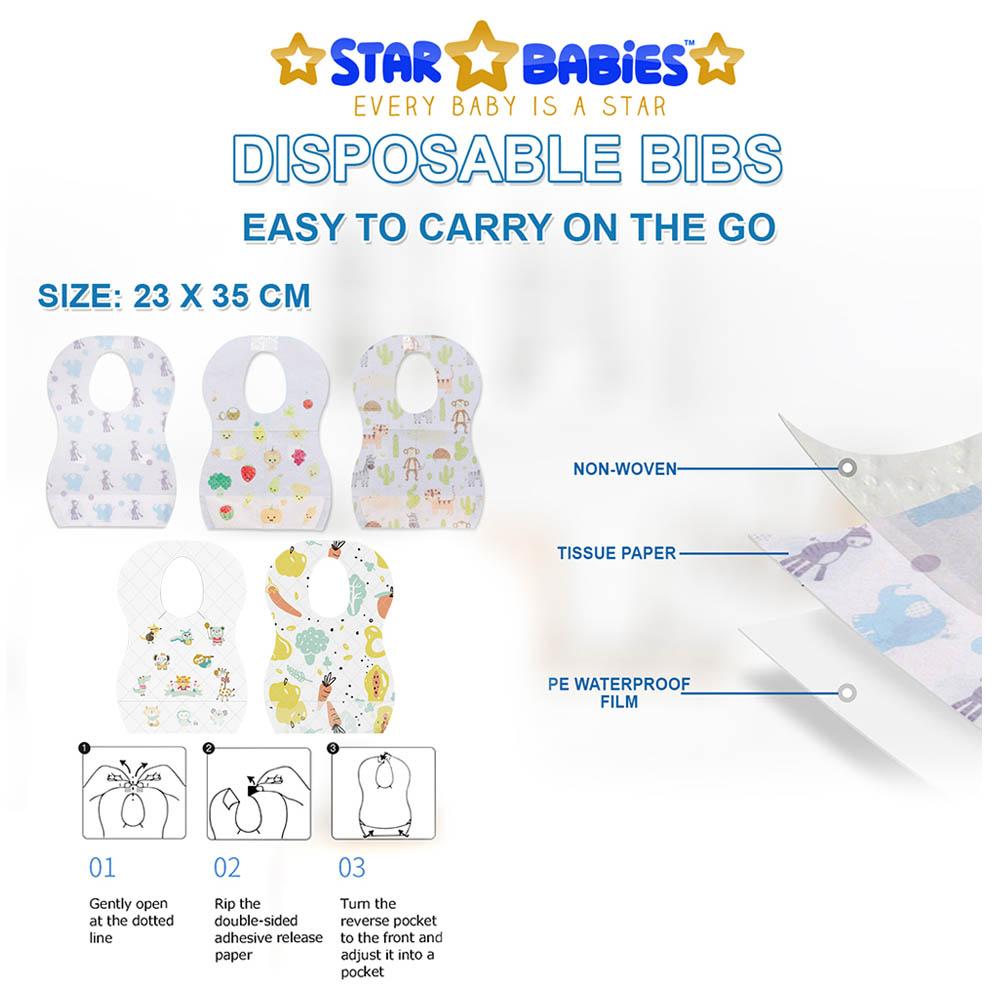 Star Babies - Disposable Bibs Animal Print 5pcs w/ Scented Bag 2pcs & Dispenser - Grey