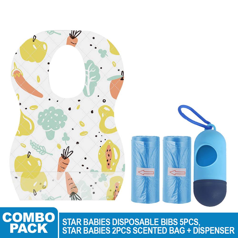 Star Babies - Disposable Bibs Fruits Print 5pcs w/ Scented Bag 2pcs & Dispenser - Blue