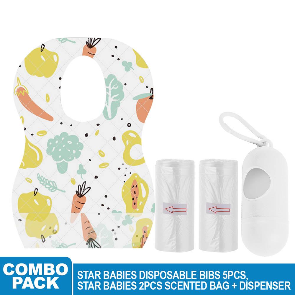 Star Babies - Disposable Bibs Fruits Print 5pcs w/ Scented Bag 2pcs & Dispenser - White