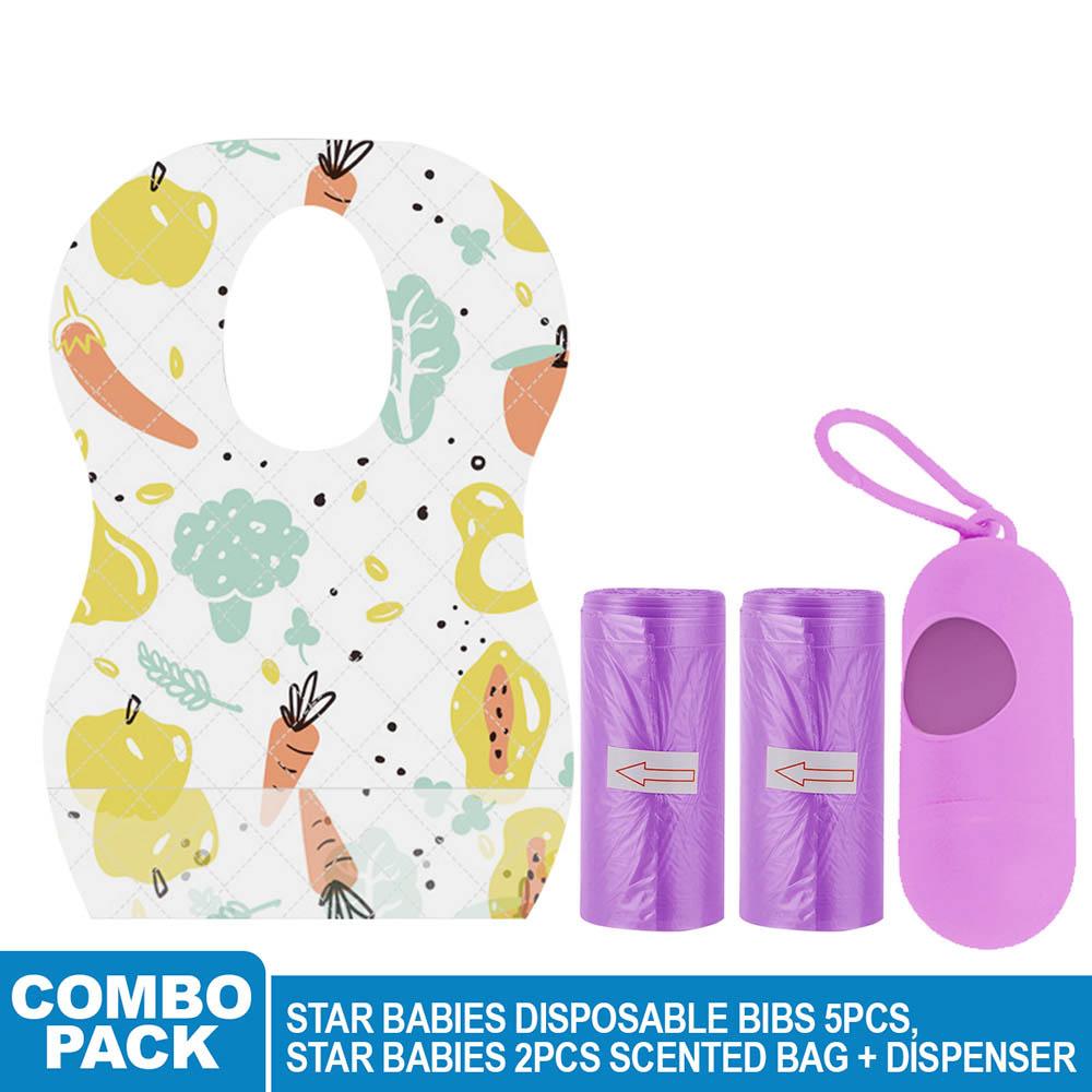 Star Babies - Disposable Bibs Fruits Print 5pcs w/ Scented Bag 2pcs & Dispenser - Lavender