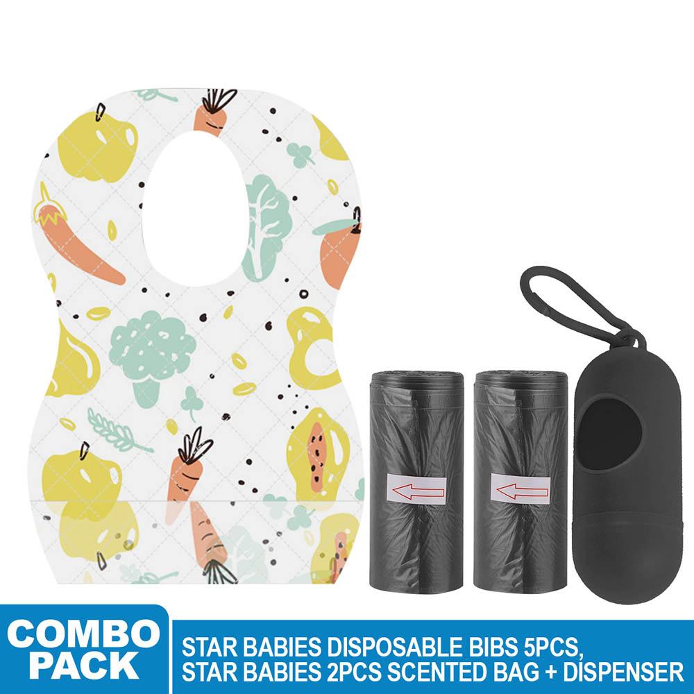 Star Babies - Disposable Bibs Fruits Print 5pcs w/ Scented Bag 2pcs & Dispenser - Black