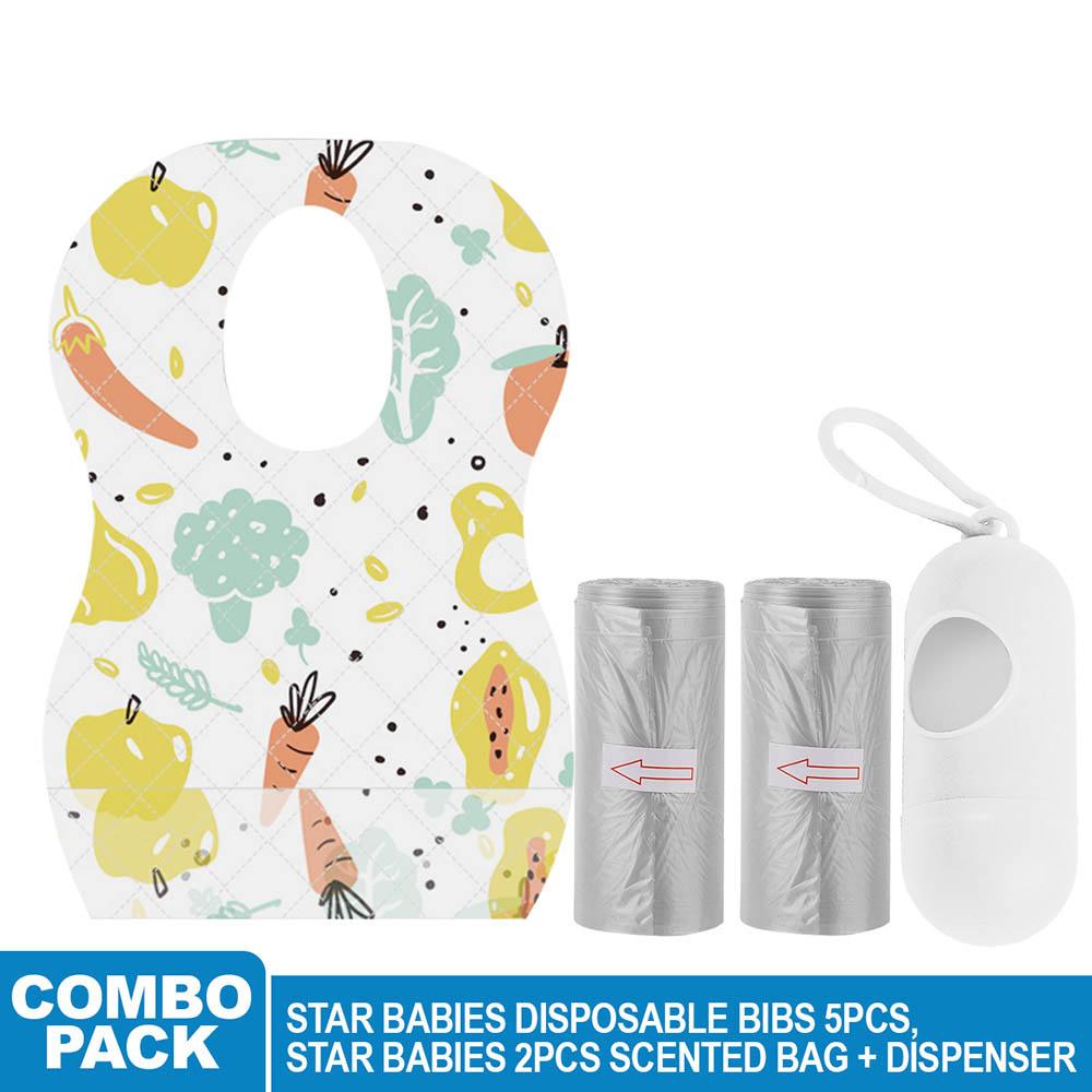 Star Babies - Disposable Bibs Fruits Print 5pcs w/ Scented Bag 2pcs & Dispenser - Grey