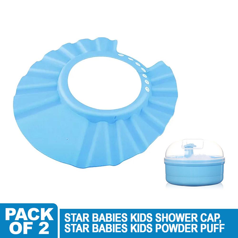 Star Babies - Kids Shower Cap w/ Powder Puff - 2pcs - Blue