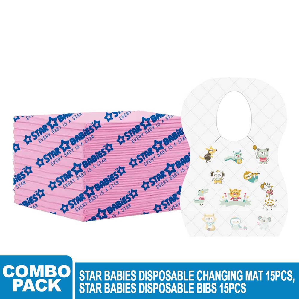 Star Babies - Disposable Bibs Animal Print 15pcs w/ Changing Mat 15pcs - Pink