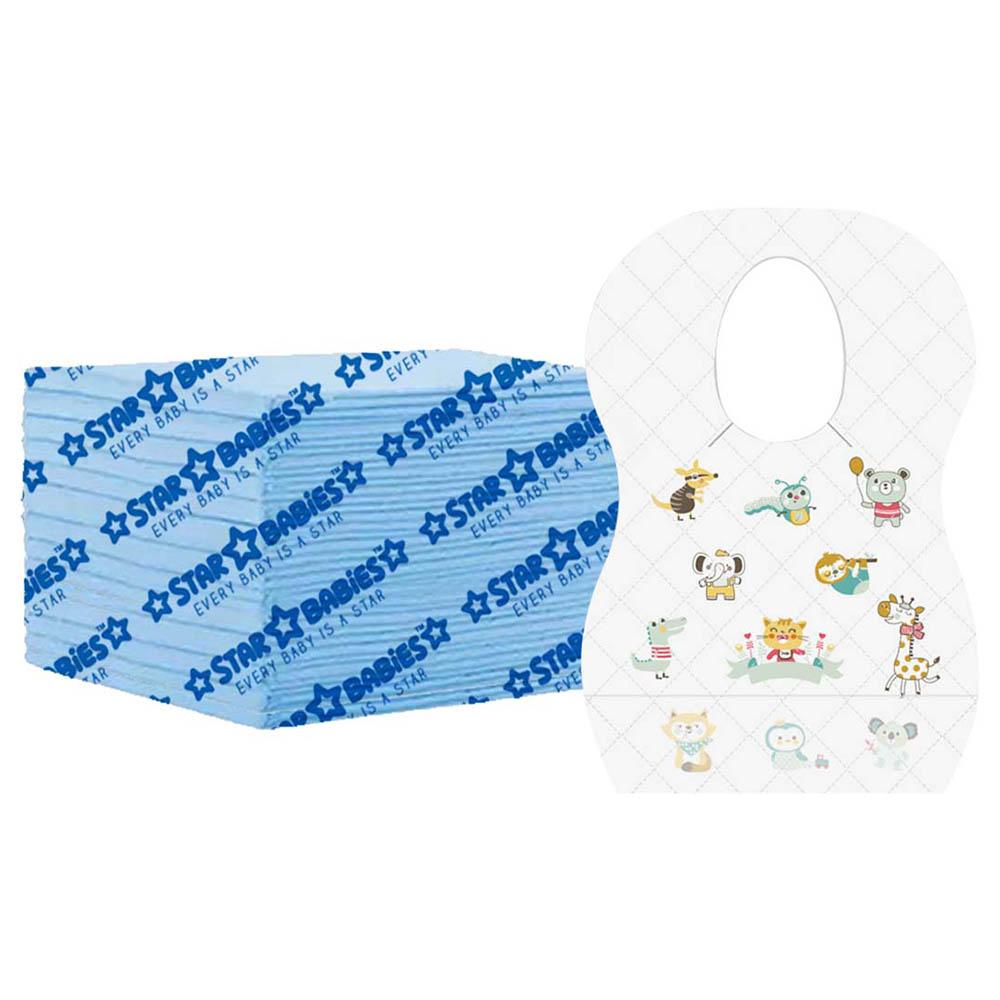 Star Babies - Disposable Bibs Animal Print 15pcs w/ Changing Mat 15pcs - Blue