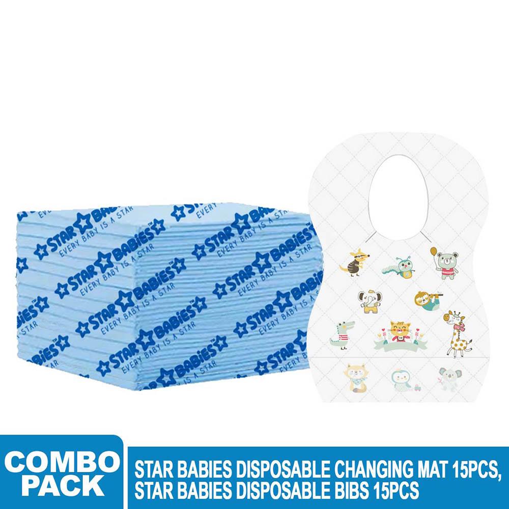 Star Babies - Disposable Bibs Animal Print 15pcs w/ Changing Mat 15pcs - Blue