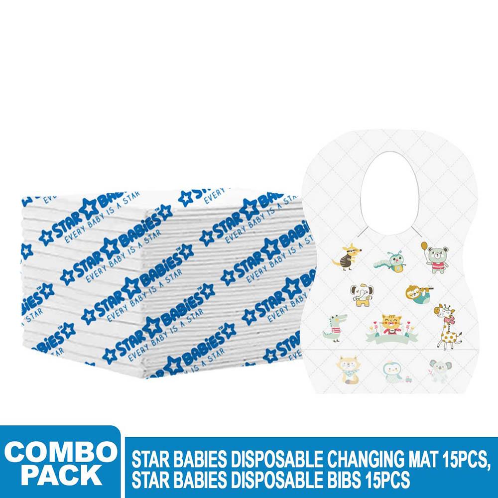 Star Babies - Disposable Bibs Animal Print 15pcs w/ Changing Mat 15pcs - White