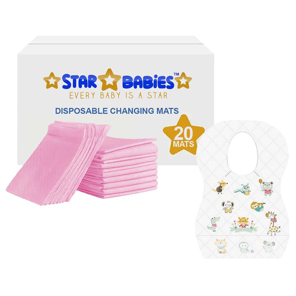 Star Babies - Disposable Bibs Animal Print 20pcs w/ Changing Mat 20pcs - Pink