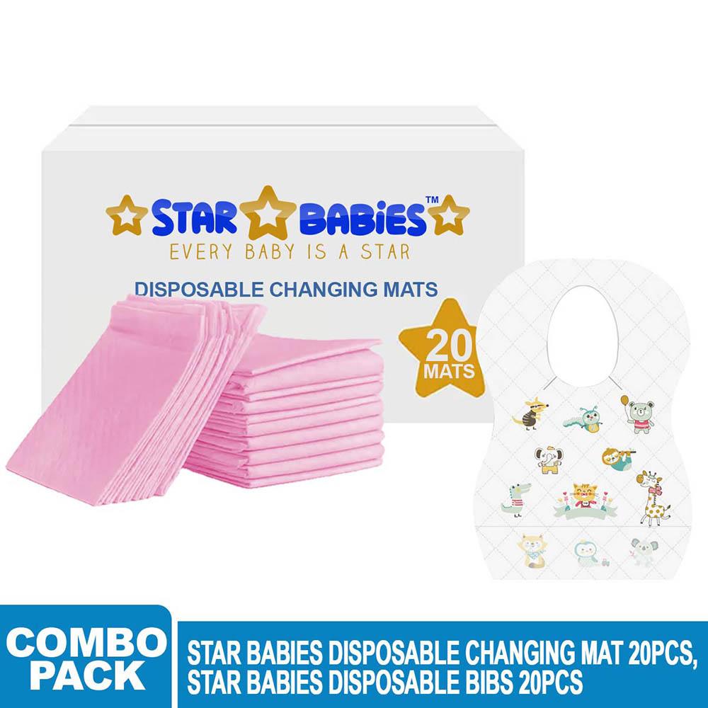 Star Babies - Disposable Bibs Animal Print 20pcs w/ Changing Mat 20pcs - Pink