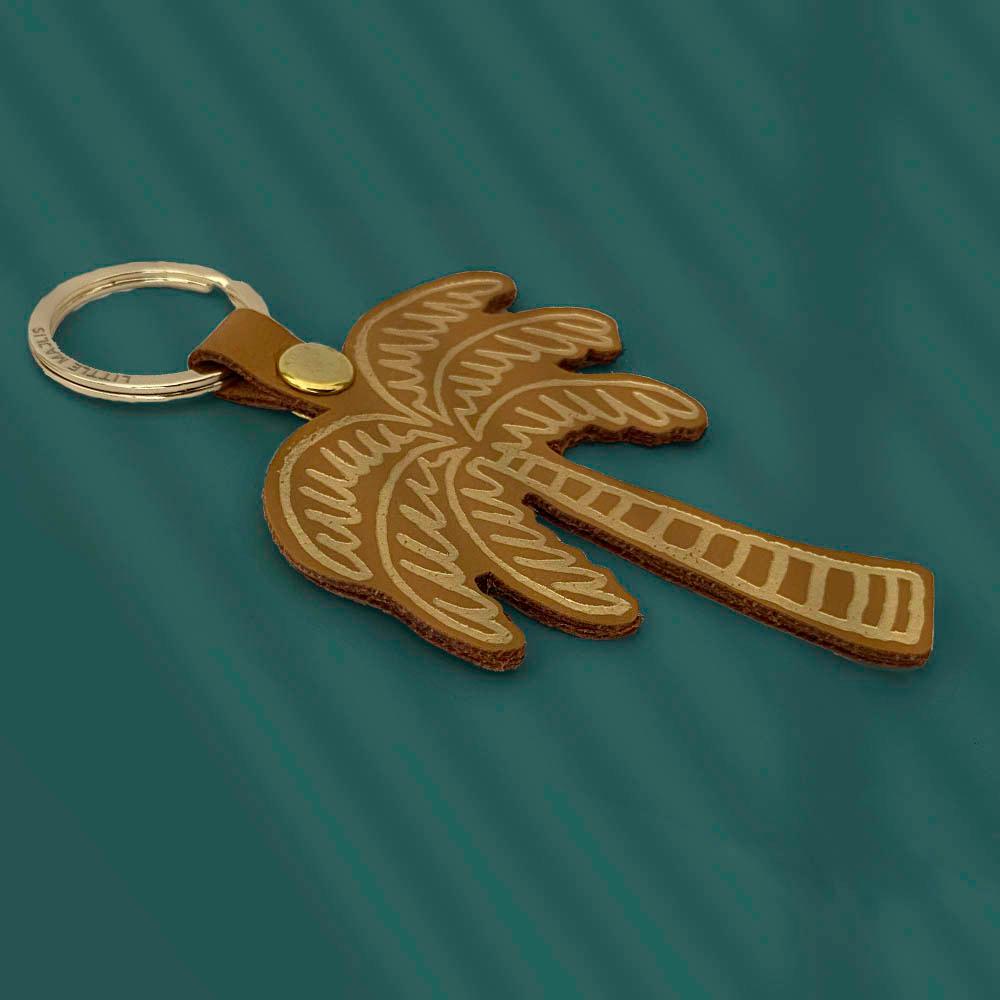 Little Majlis - Camel Leather Key Fob - Palm Tree