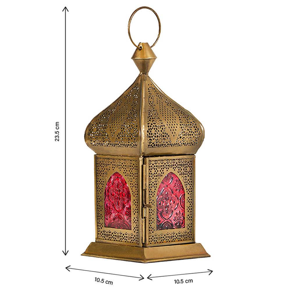 Hilalful - Damascene Brass Antique Lantern - Red Glass