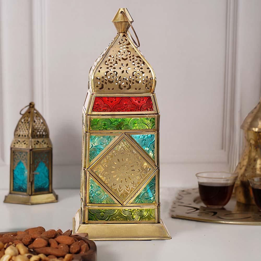 Hilalful - Multicoloured Cairo Brass Antique Glass Lantern