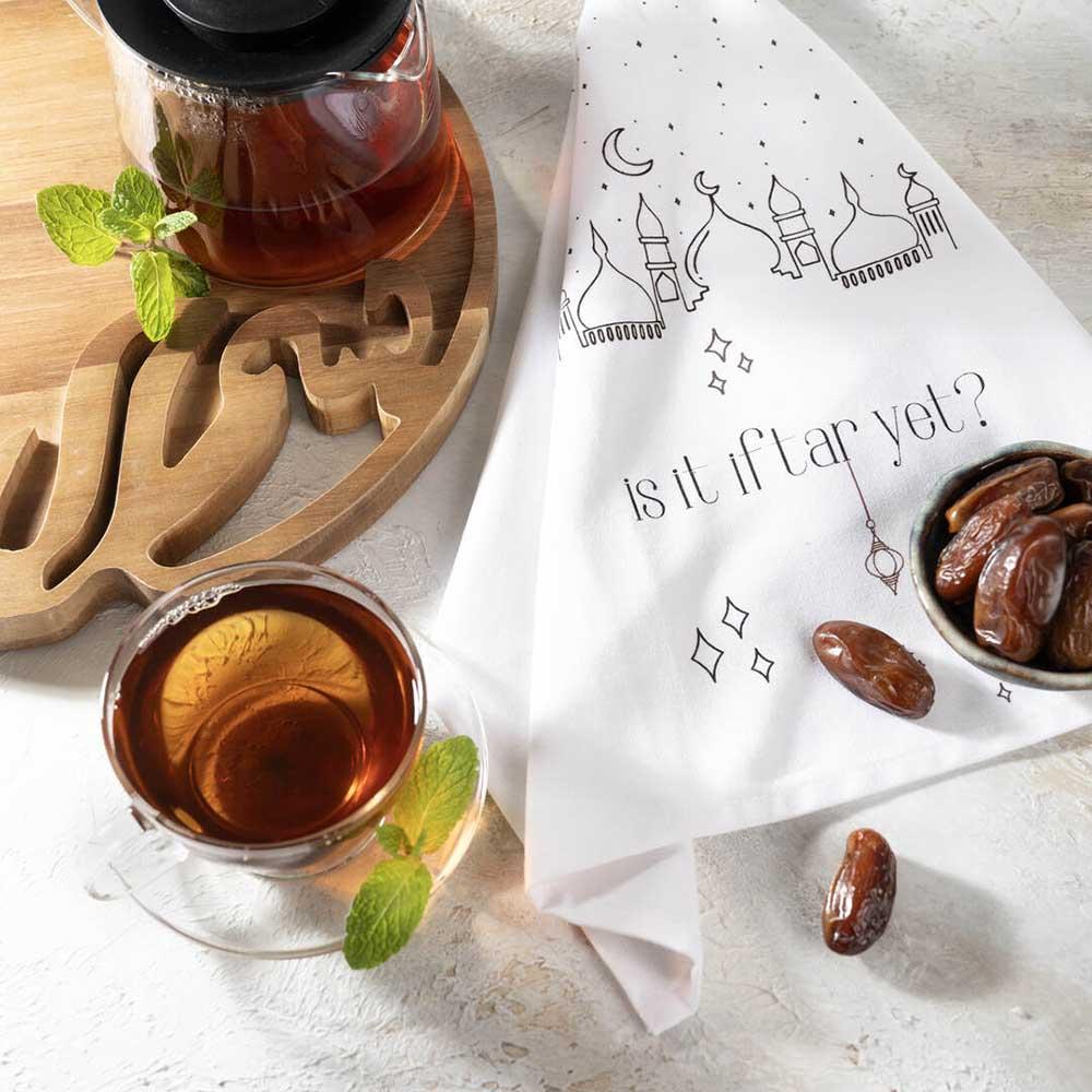 Hilalful - Is It Iftar Yet? Kitchen Tea Towel - White