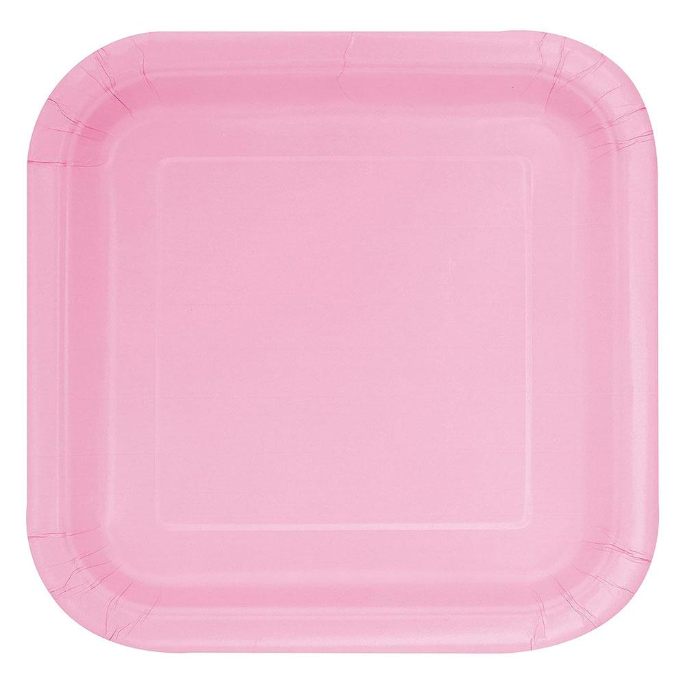 Unique - Square Party Plate - Lovely Pink - 23x23 cm - Pack of 14