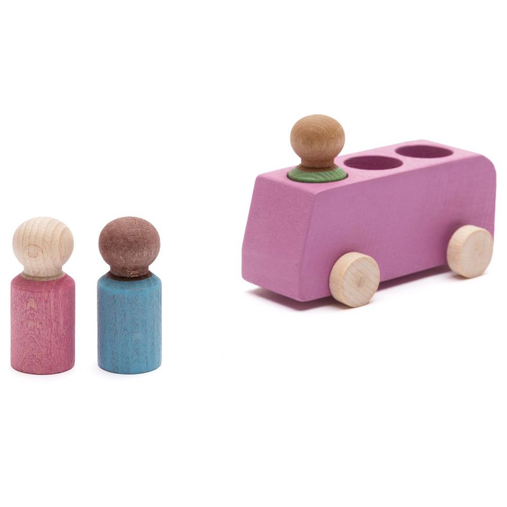 Lubulona - Wooden Bus With 3 Figures - Pink