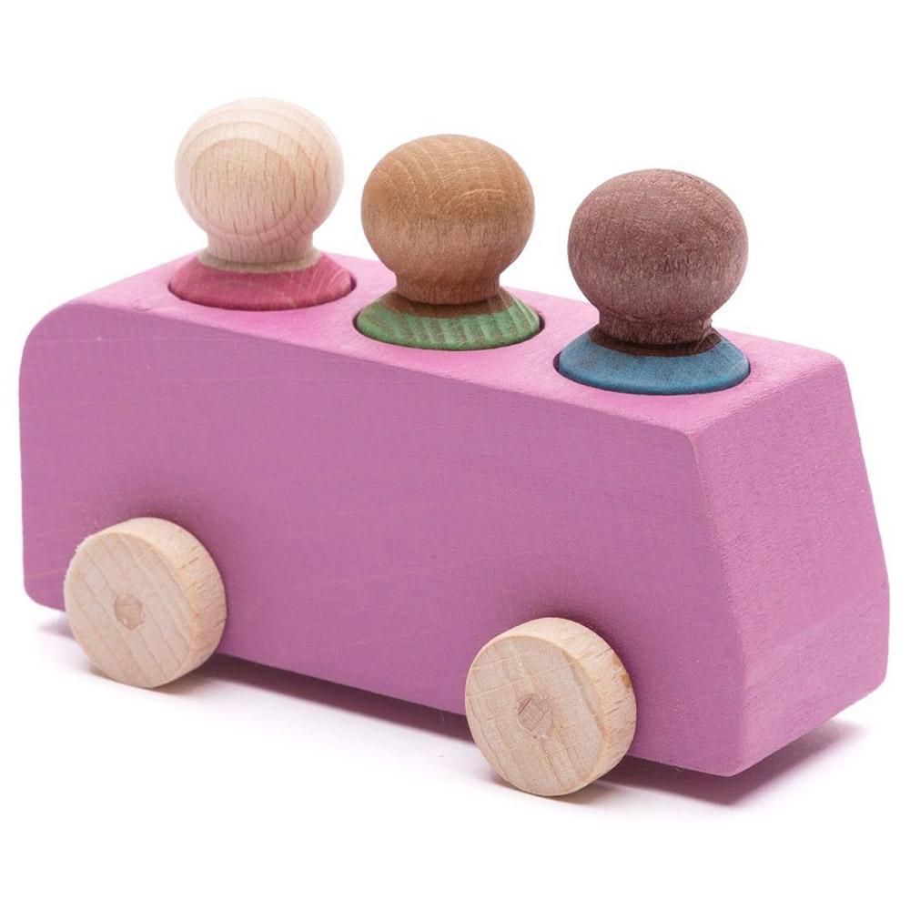 Lubulona - Wooden Bus With 3 Figures - Pink