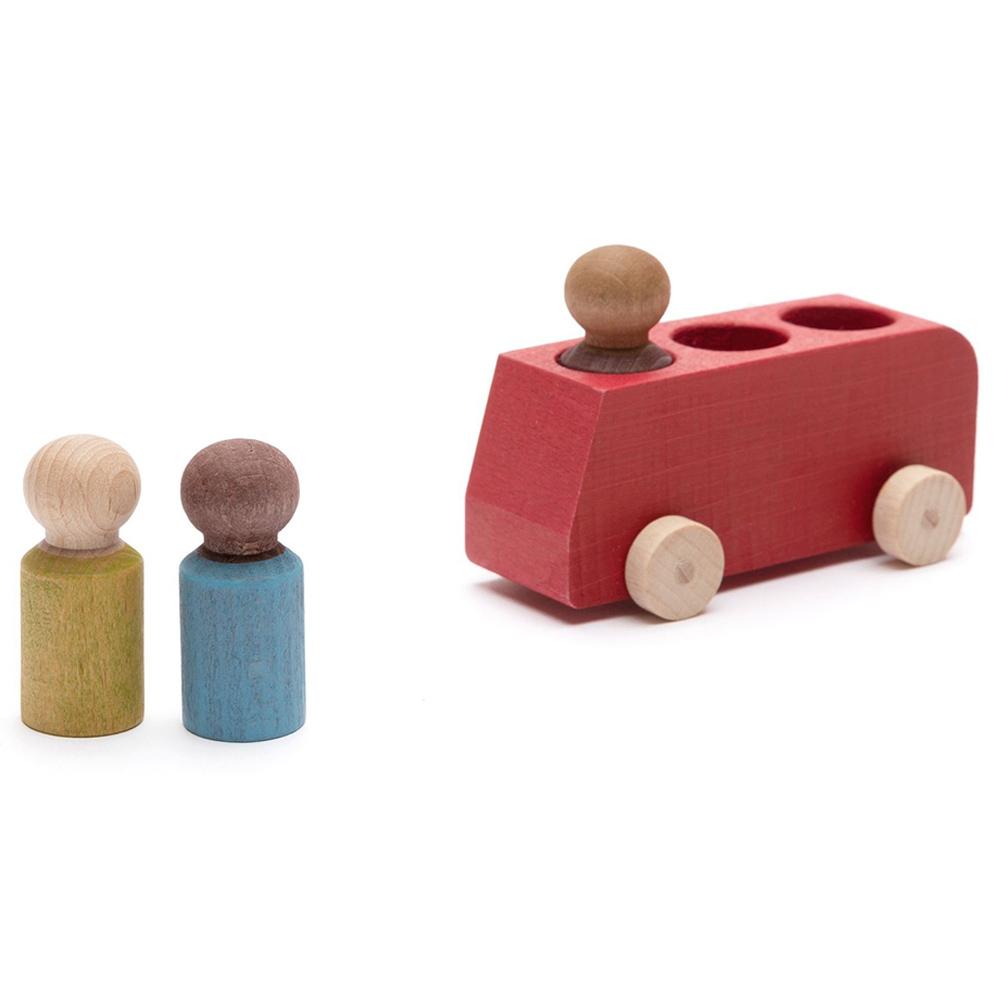 Lubulona - Wooden Bus With 3 Figures - Red