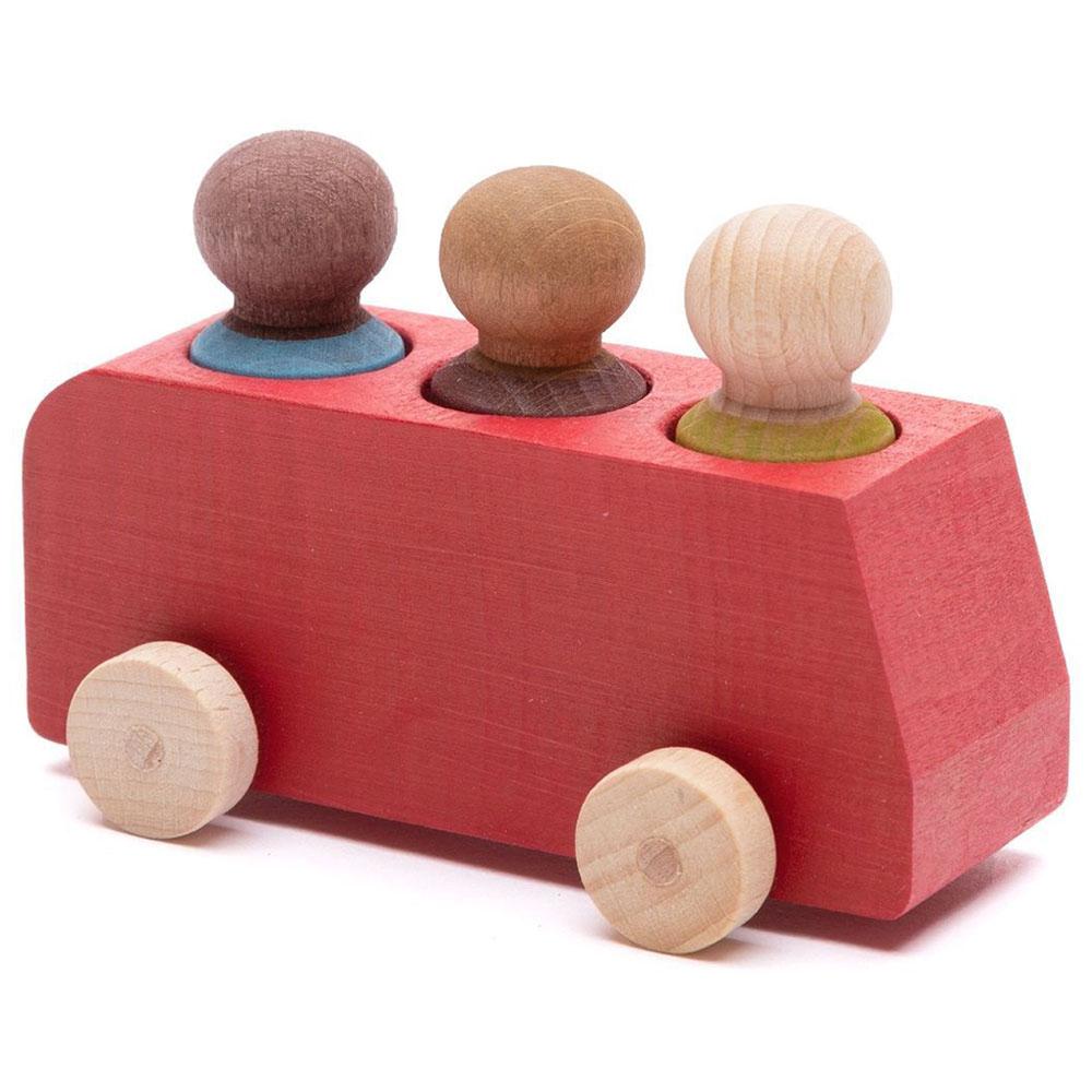 Lubulona - Wooden Bus With 3 Figures - Red