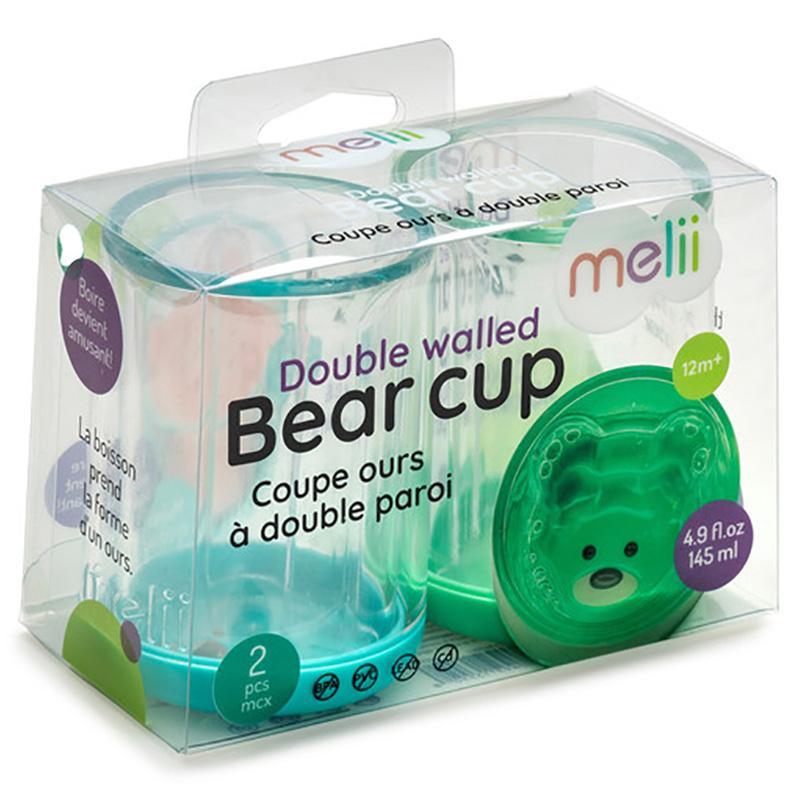 Melii - Double Walled Bear Cup - 145ml - 2pcs - Turquoise/Green