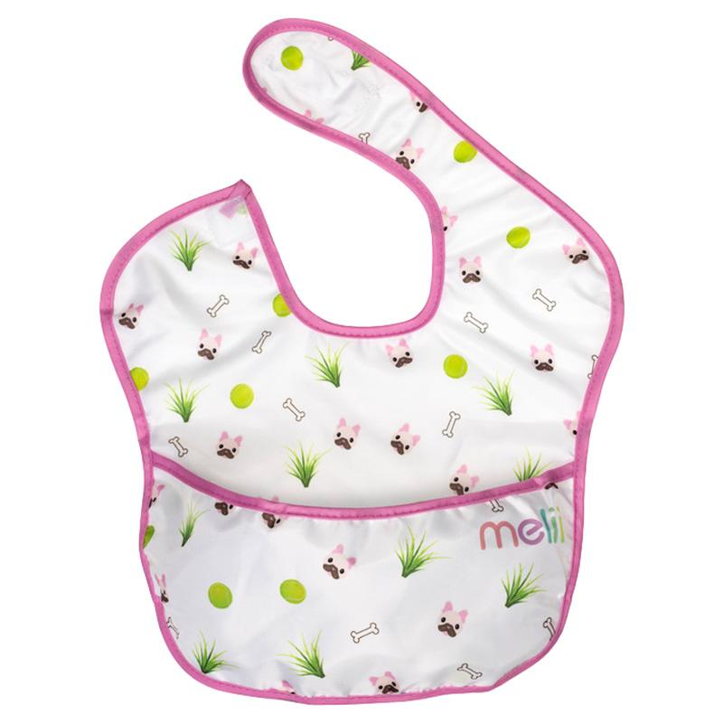 Melii - Fold Up Bib - 2pcs - White & Pink Bulldog 