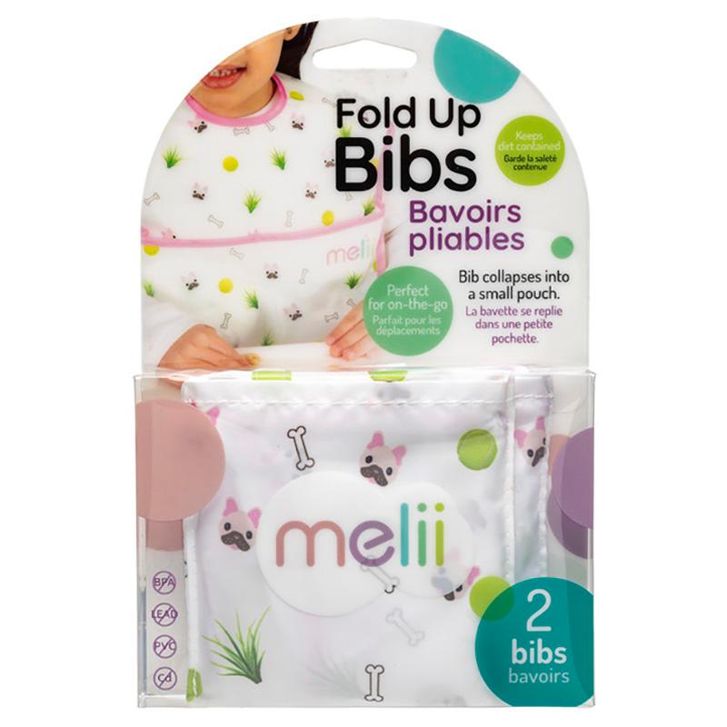 Melii - Fold Up Bib - 2pcs - White & Pink Bulldog 