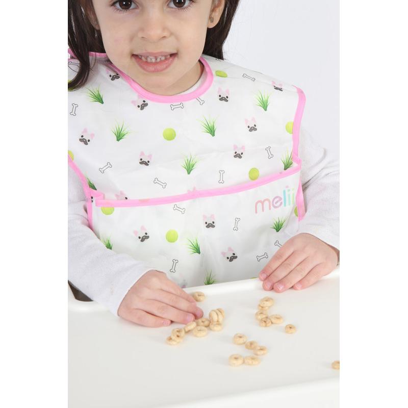 Melii - Fold Up Bib - 2pcs - White & Pink Bulldog 