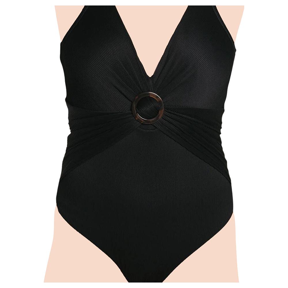 Mums & Bumps - Leonisa - Classic Shaping Swimsuit In Ribbed Fabric - Black