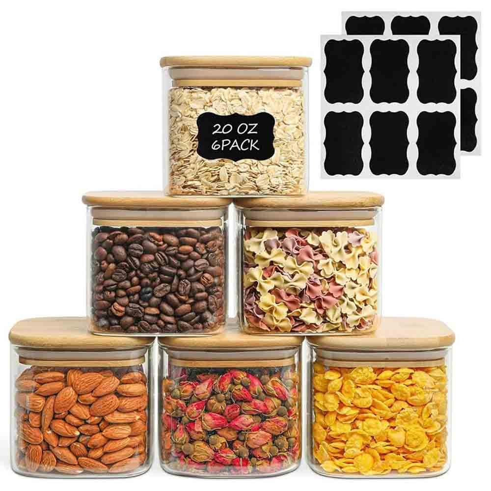 1Chase - Glass Square Food Storage Jar With Lid - 900 ml - Pack of 6